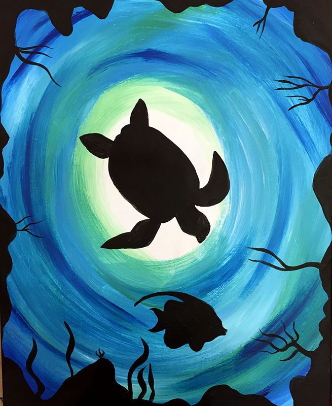 sea turtle silhouette painting