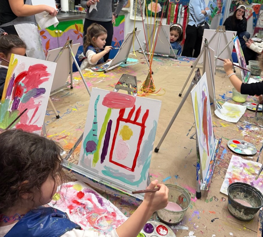 kids art birthday painting with easels